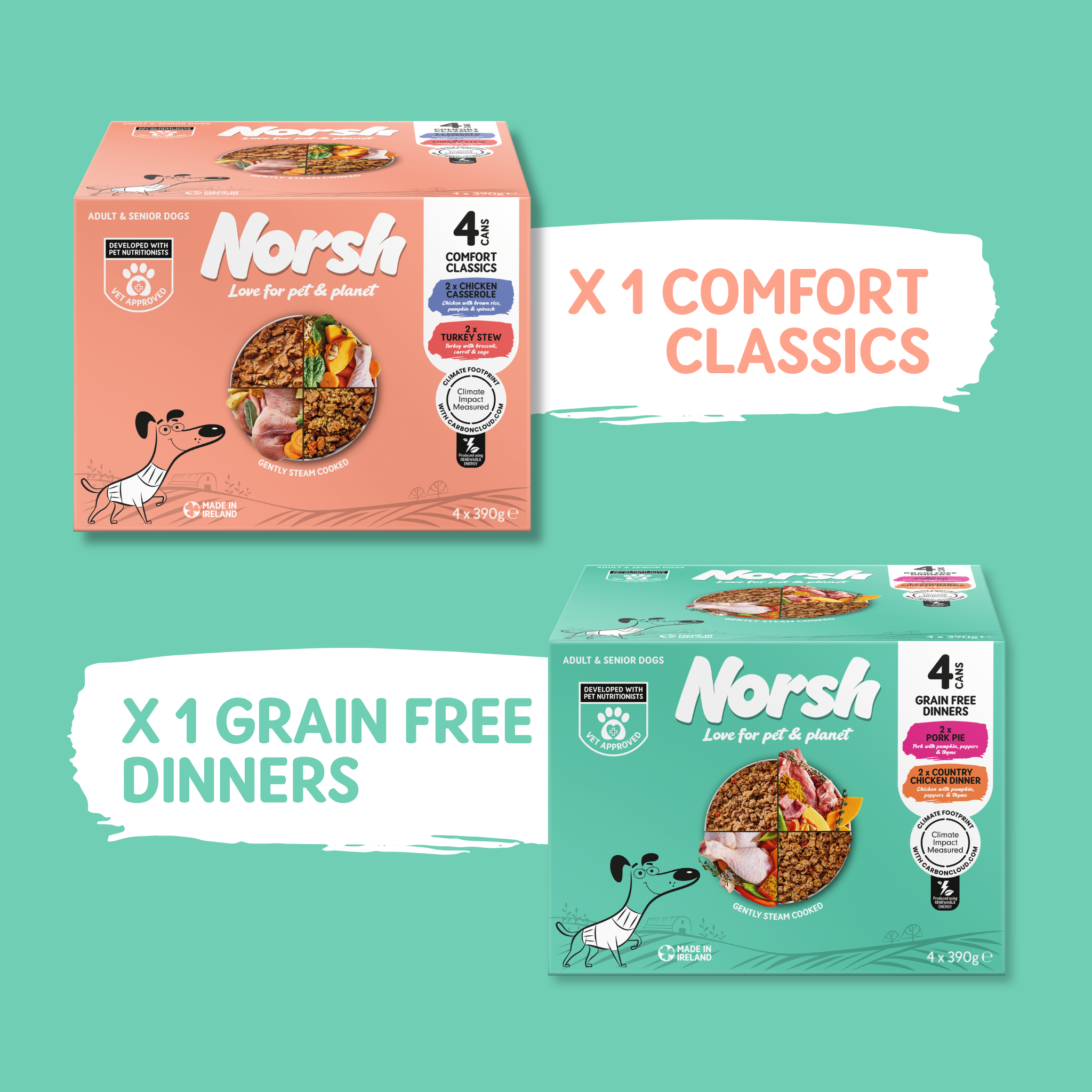 Norsh Trial Pack | Wet Dog Food | 8 x 390g Cans | 4 Grain Free & 4